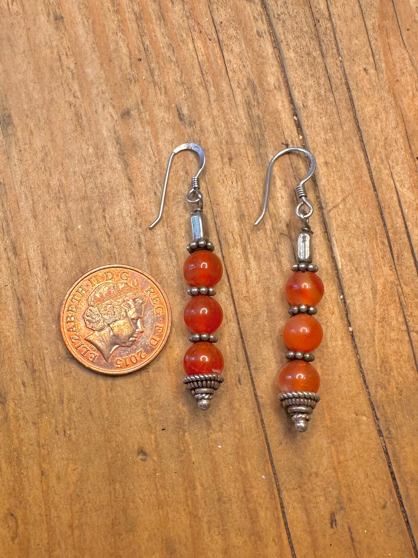 Carnelian Bead Dangle 925 Sterling Silver Earrings
