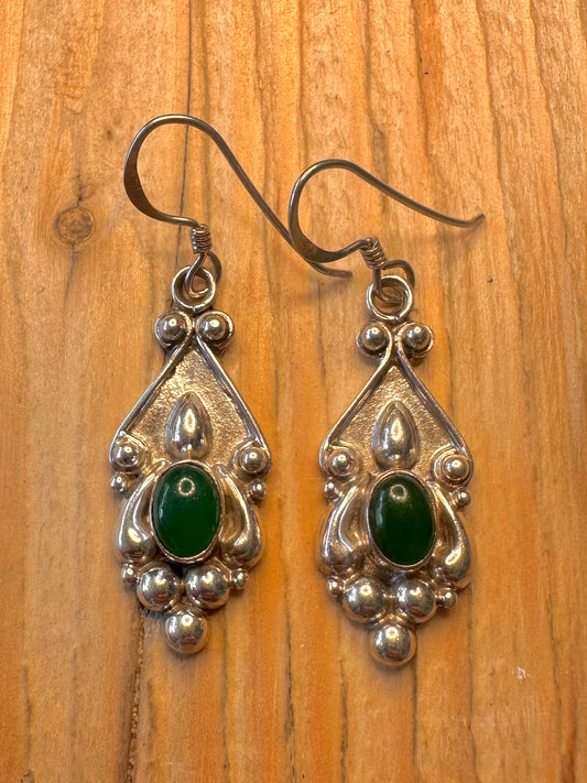 Vintage Chrysoprase Boho 925 Sterling Silver Earrings