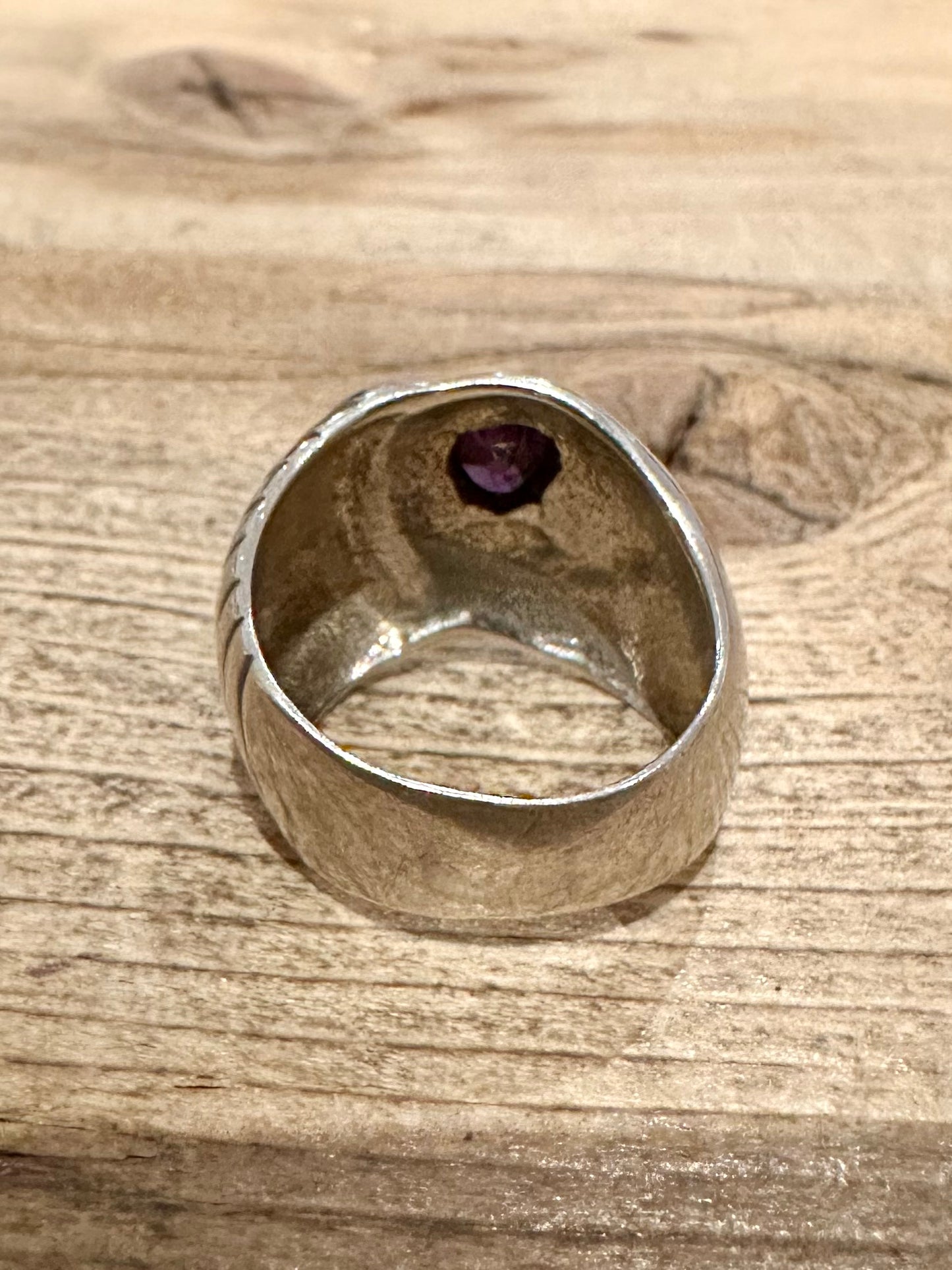 Abstract Purple Heart Textured 925 Silver Size M Ring