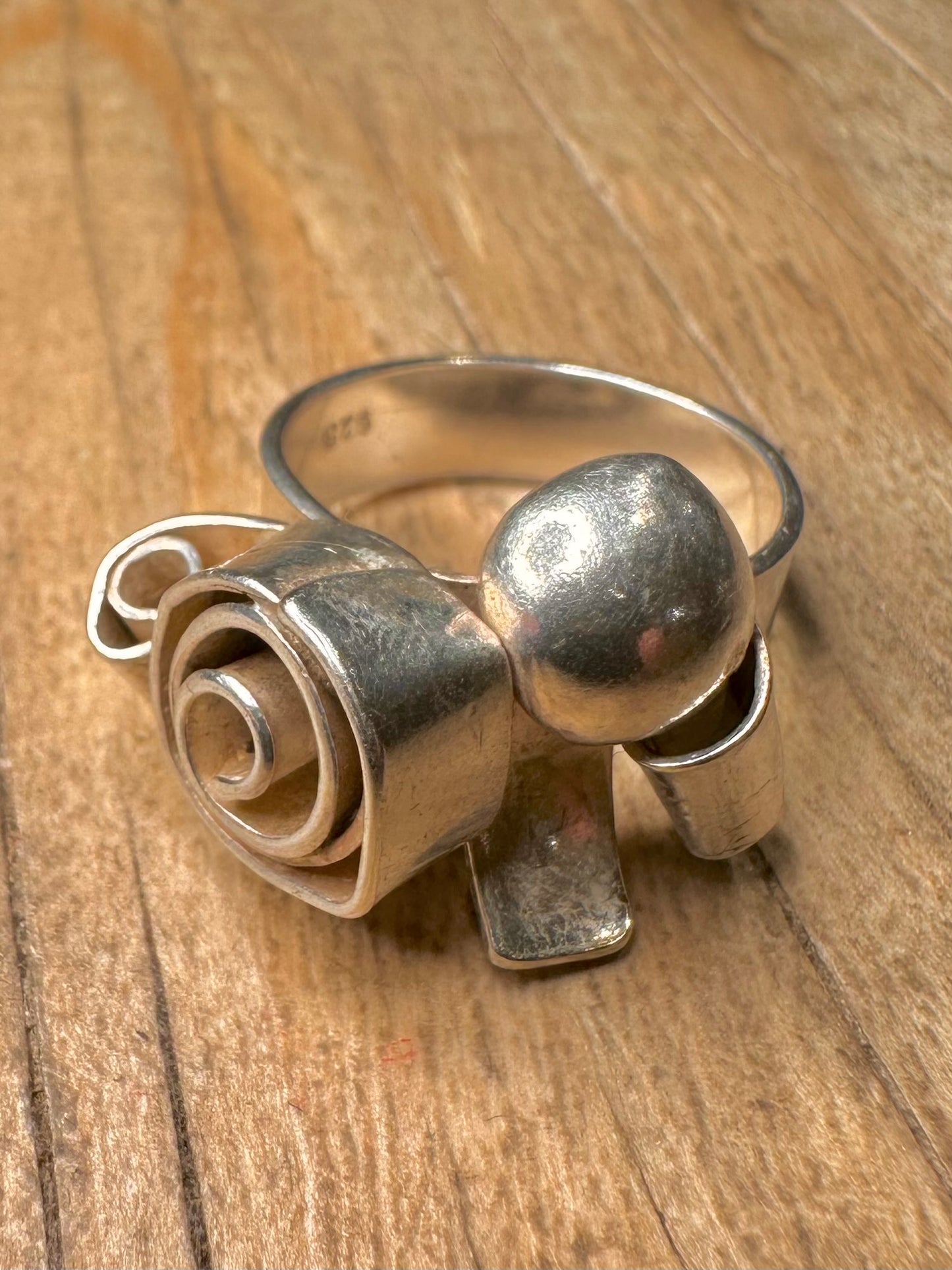 Abstract Modernist 925 Sterling Silver Size M1/2 Ring
