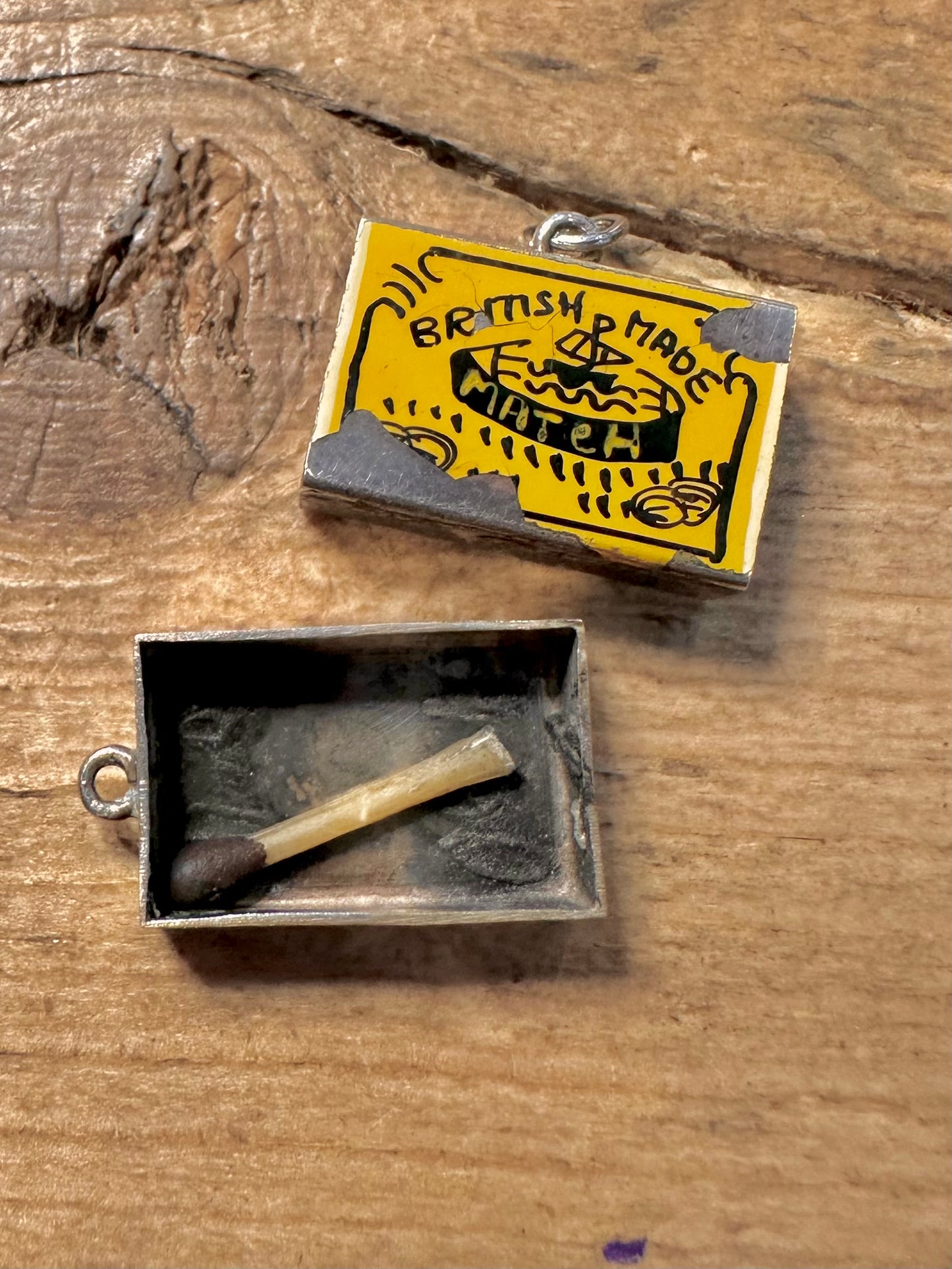 Vintage British Made Match Box with Match Silver Charm Pendant