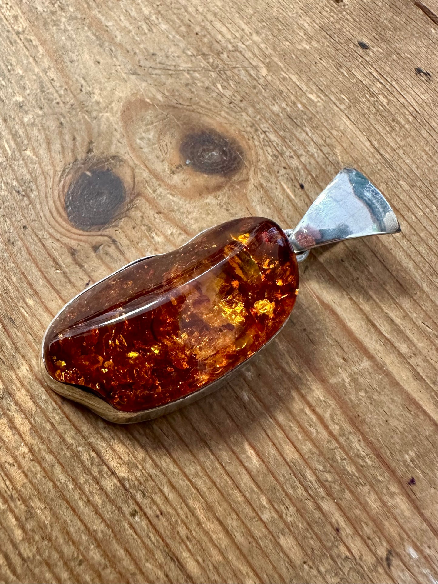 Vintage Large Chunky Amber 925 Silver Pendant