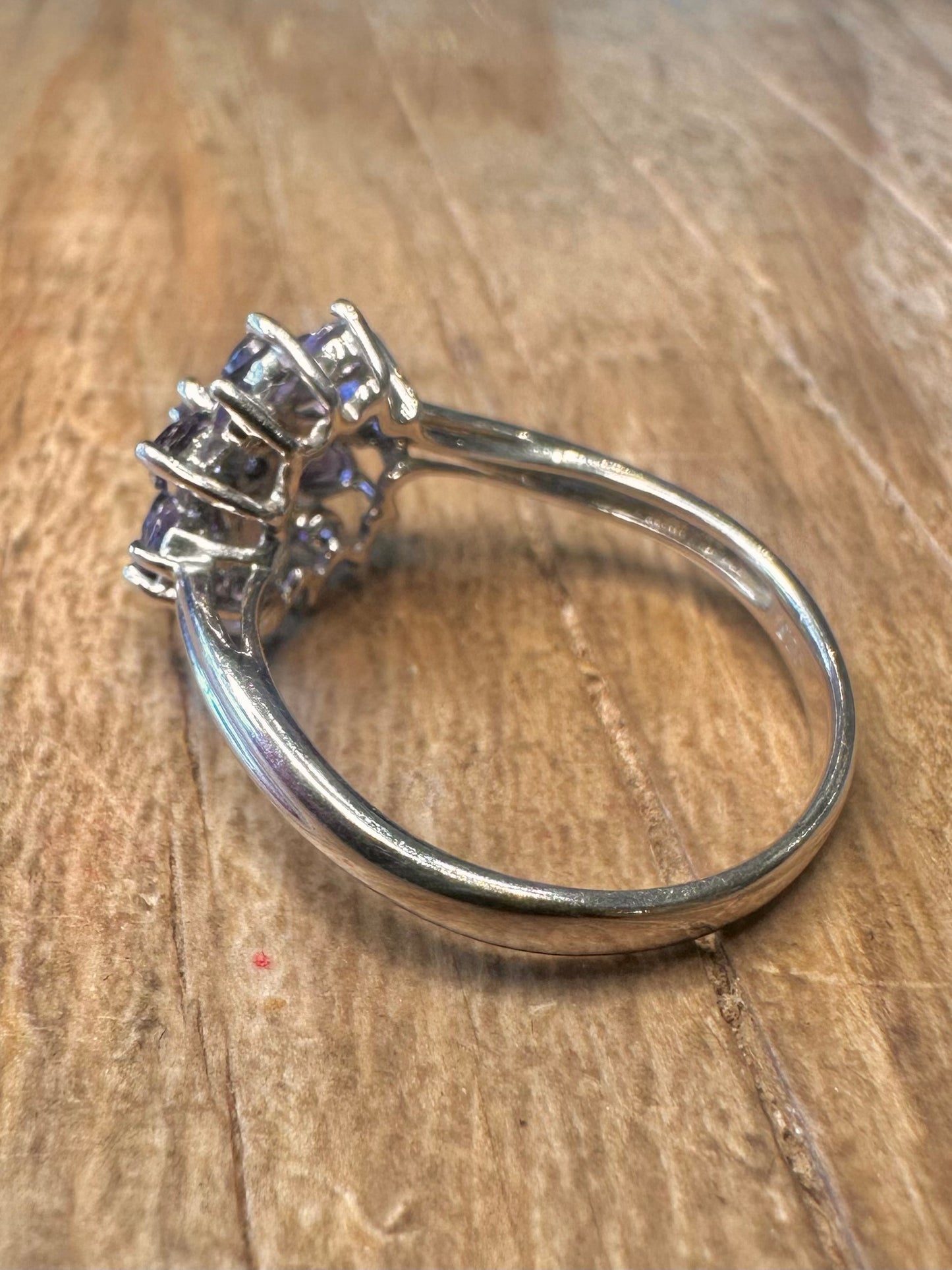 Vintage Tanzanite Cluster 925 Sterling Silver Size Q1/2 Ring