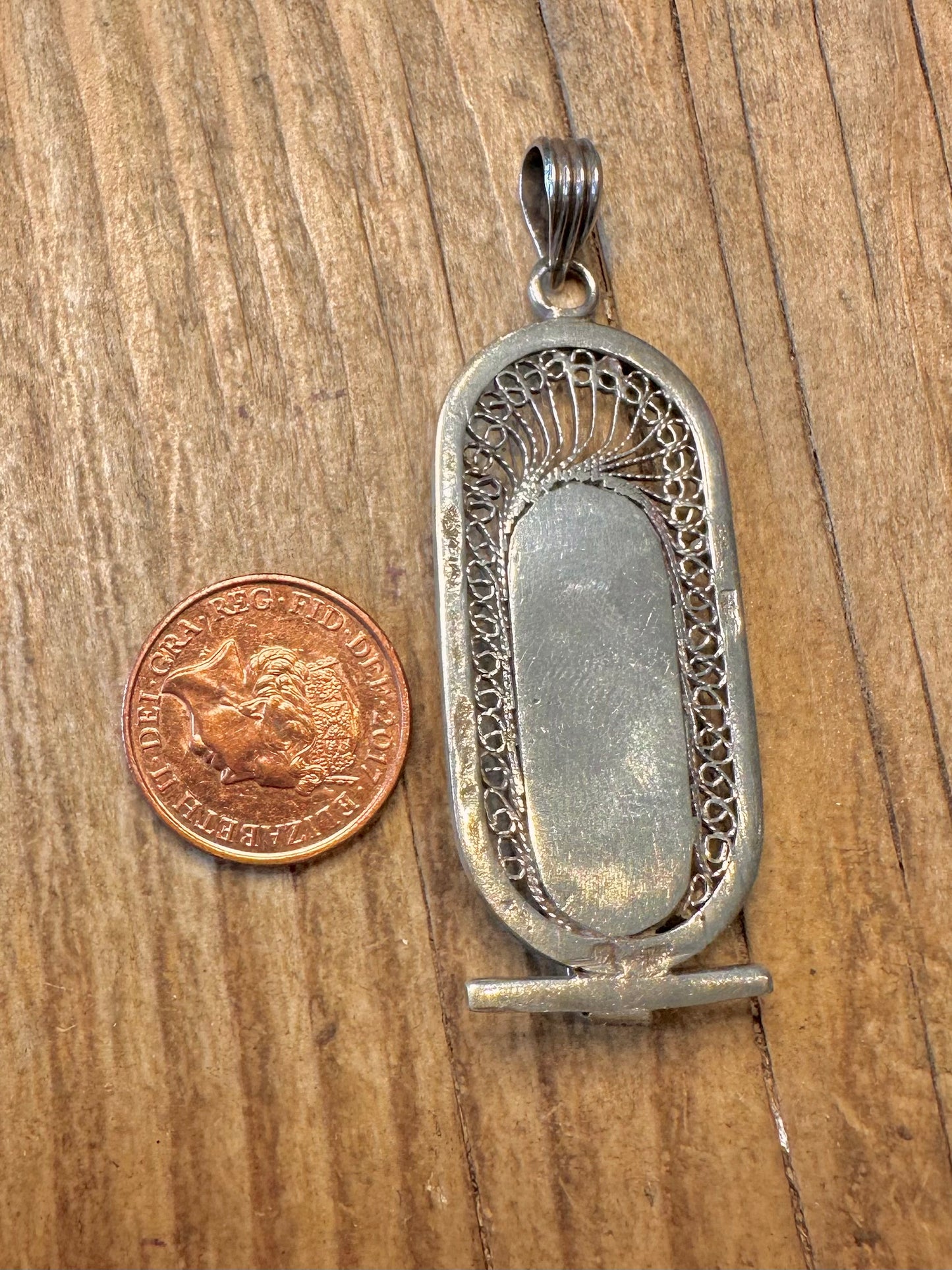 Egyptian Hieroglyphics Cartouche Gold and Silver Pendant