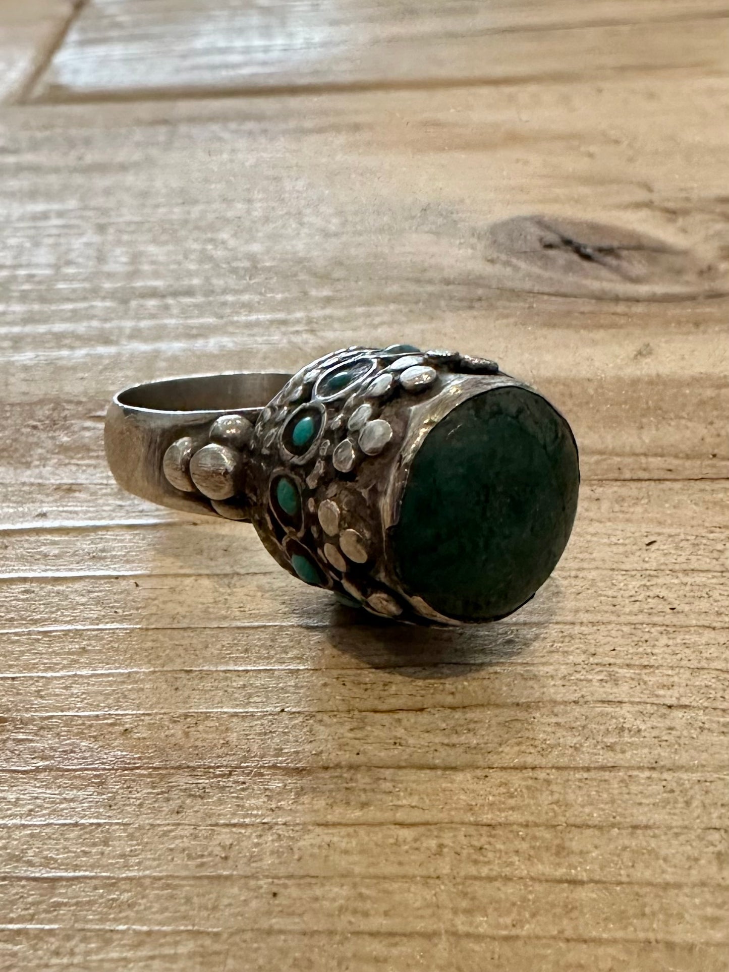 Vintage Afghan Turquoise Silver Size U Ring