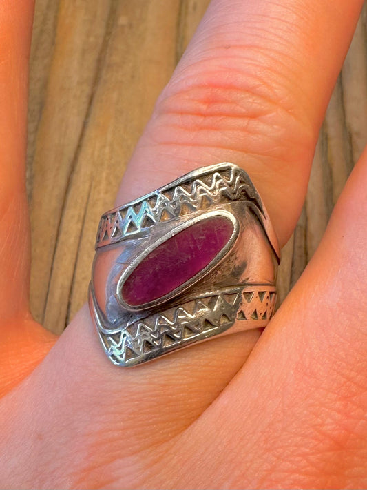 Purple Stone Wavy Boho 925 Sterling Silver Size Q1/2 Ring