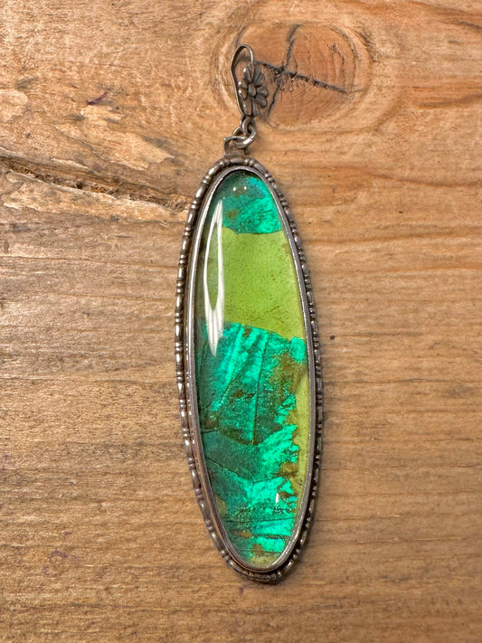 Vintage Elongated Green Foil 925 Silver PAT Number Pendant