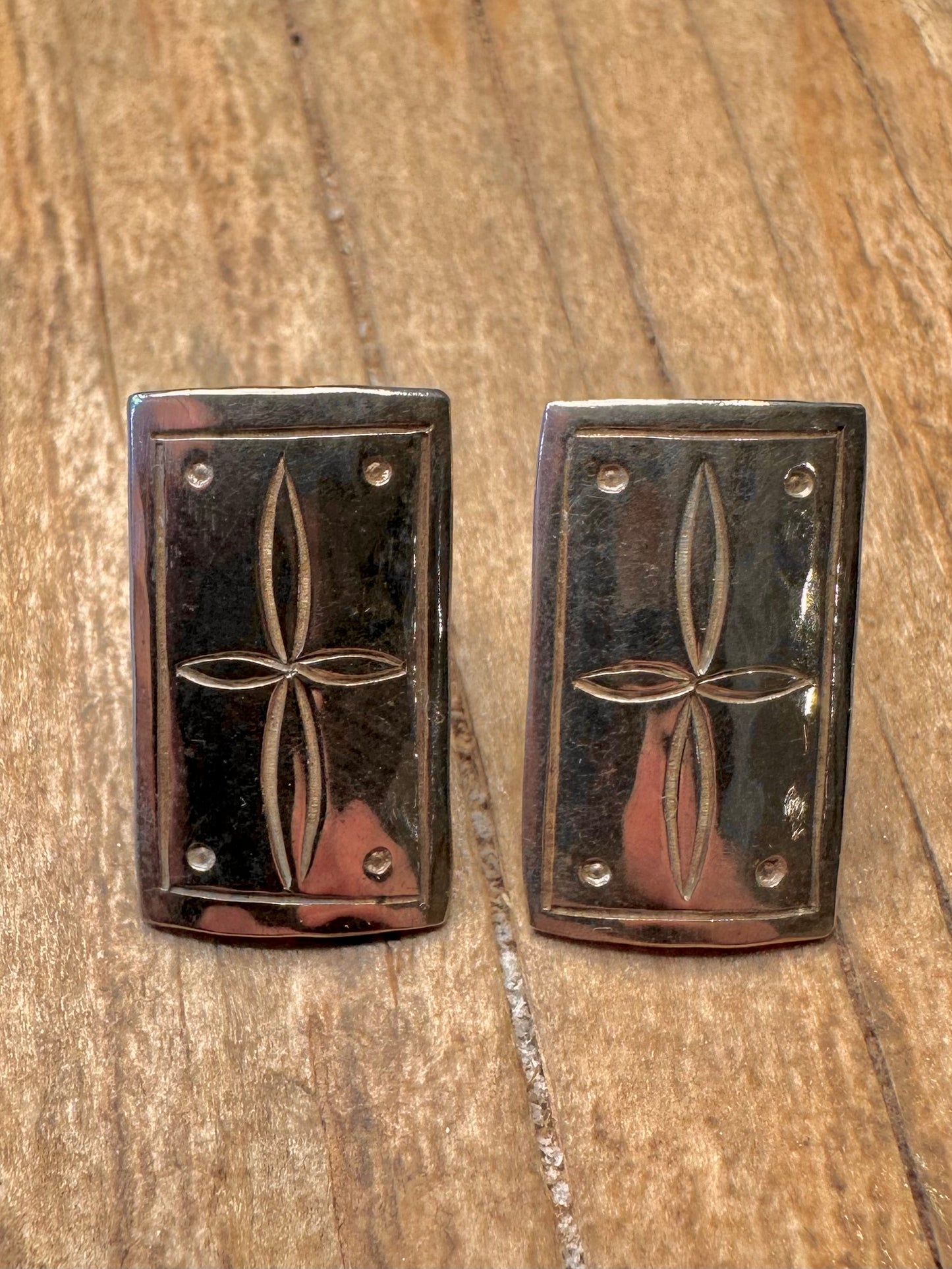 Vintage Star Rectangle Stud 925 Sterling Silver Earrings