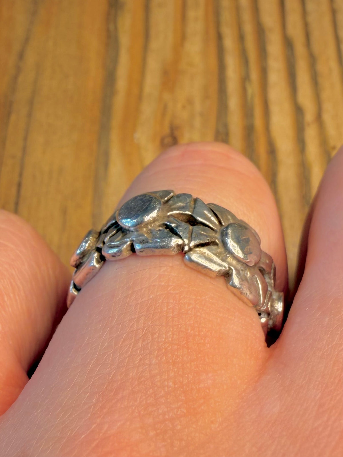 Flower Pattern 1975 Band 925 Sterling Silver Size P Ring