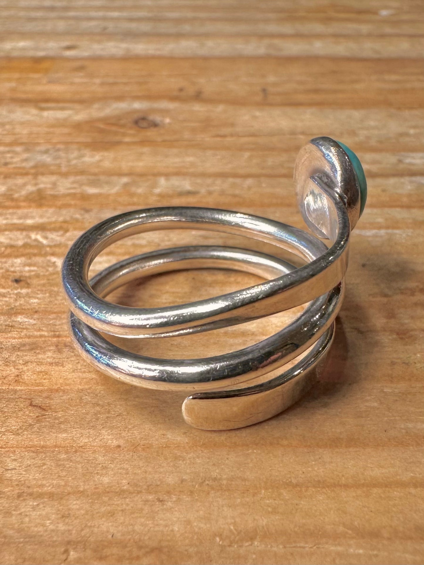 Modernist Turquoise Layer Mexico 925 Sterling Silver Size P1/2 Ring