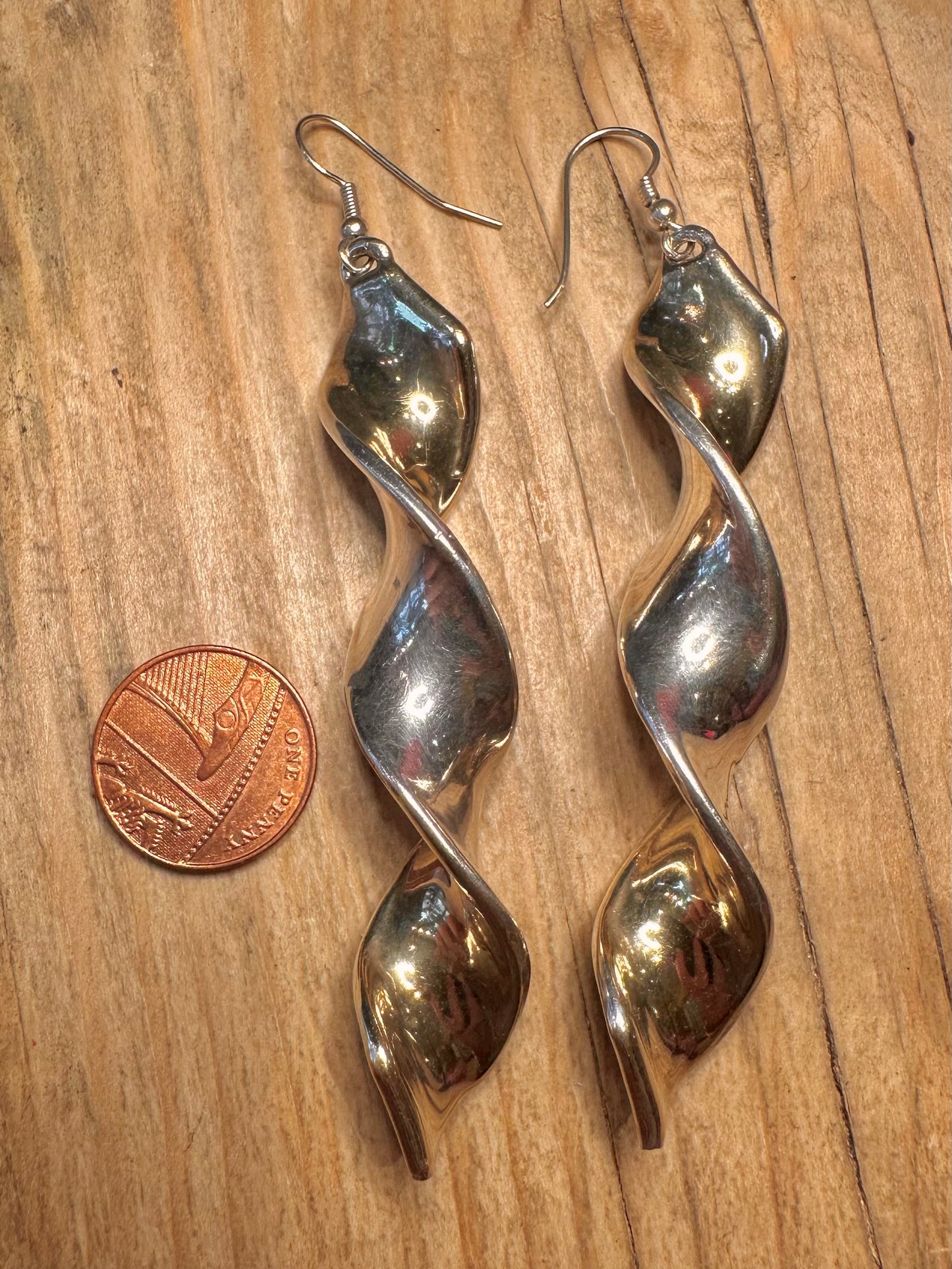 Vintage Chunky Twisted Gold and 925 Sterling Silver Earrings