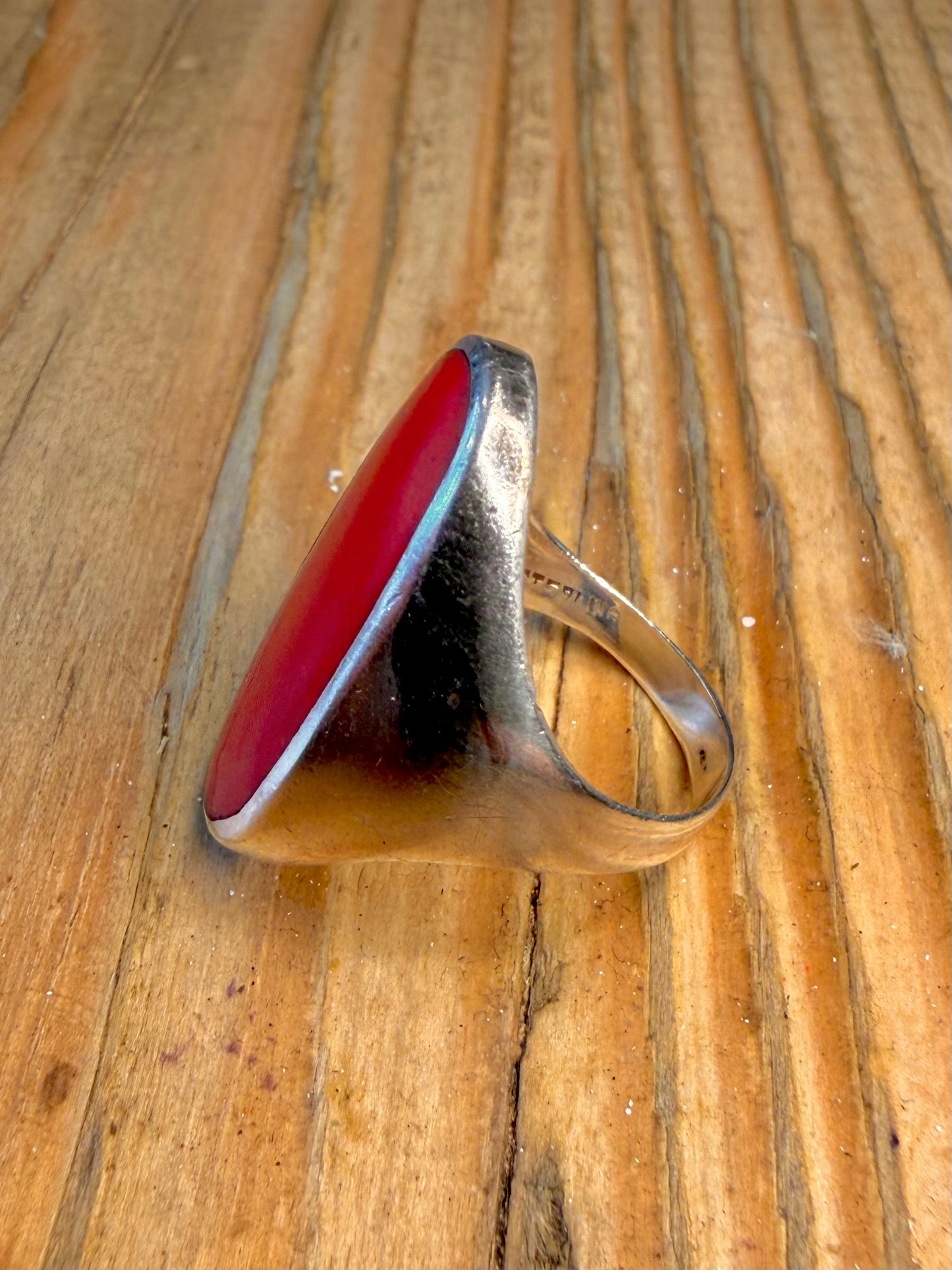 Oval Red 925 Sterling Silver Size P1/2 Ring