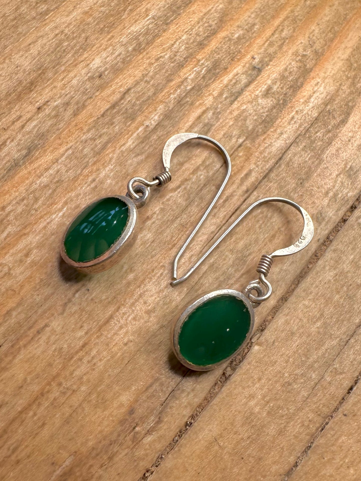 Vintage Chrysoprase Green 925 Sterling Silver Earrings