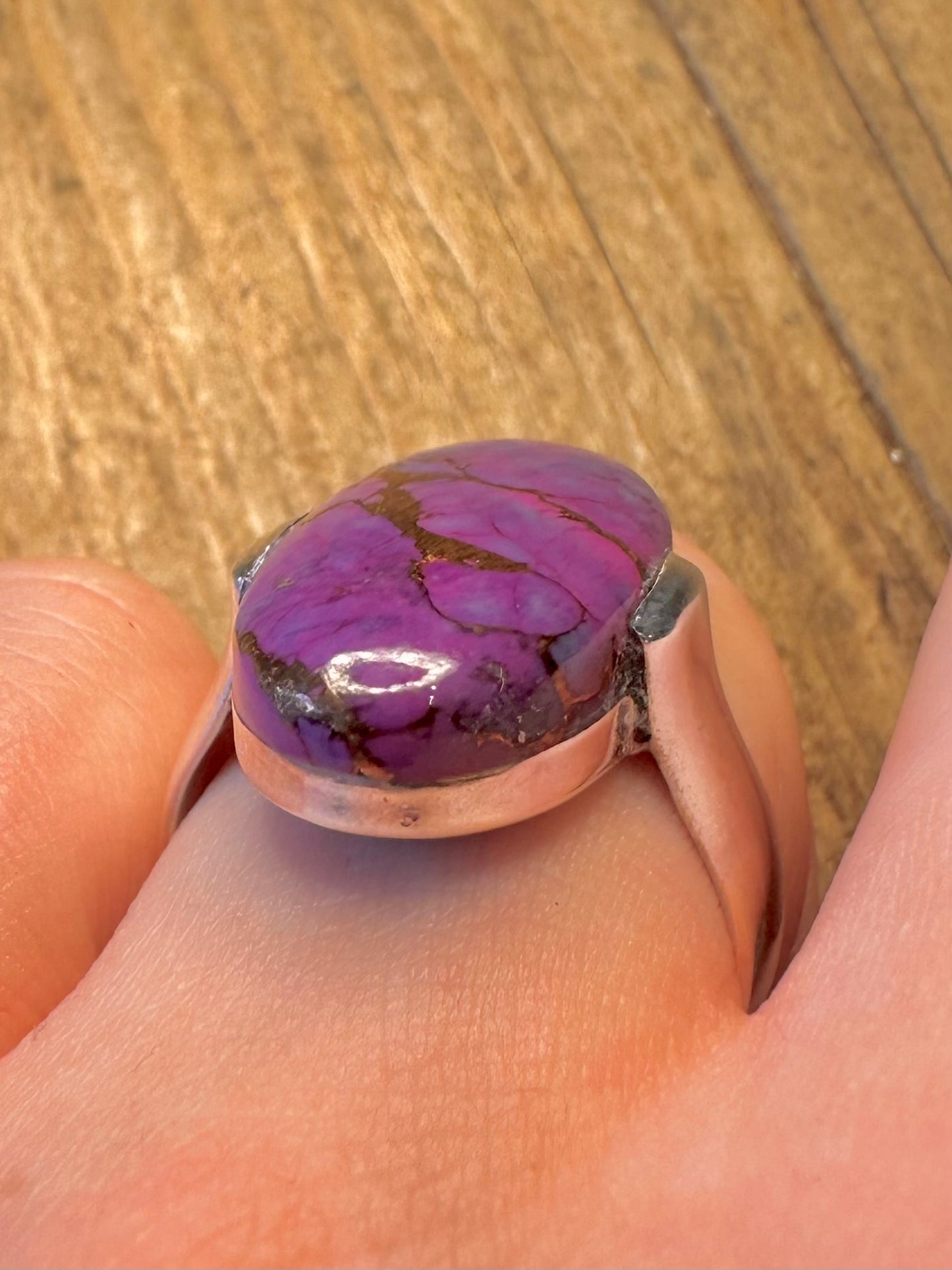 Oval Purple Copper Turquoise Chunky Band 925 Sterling Silver Size S Ringh