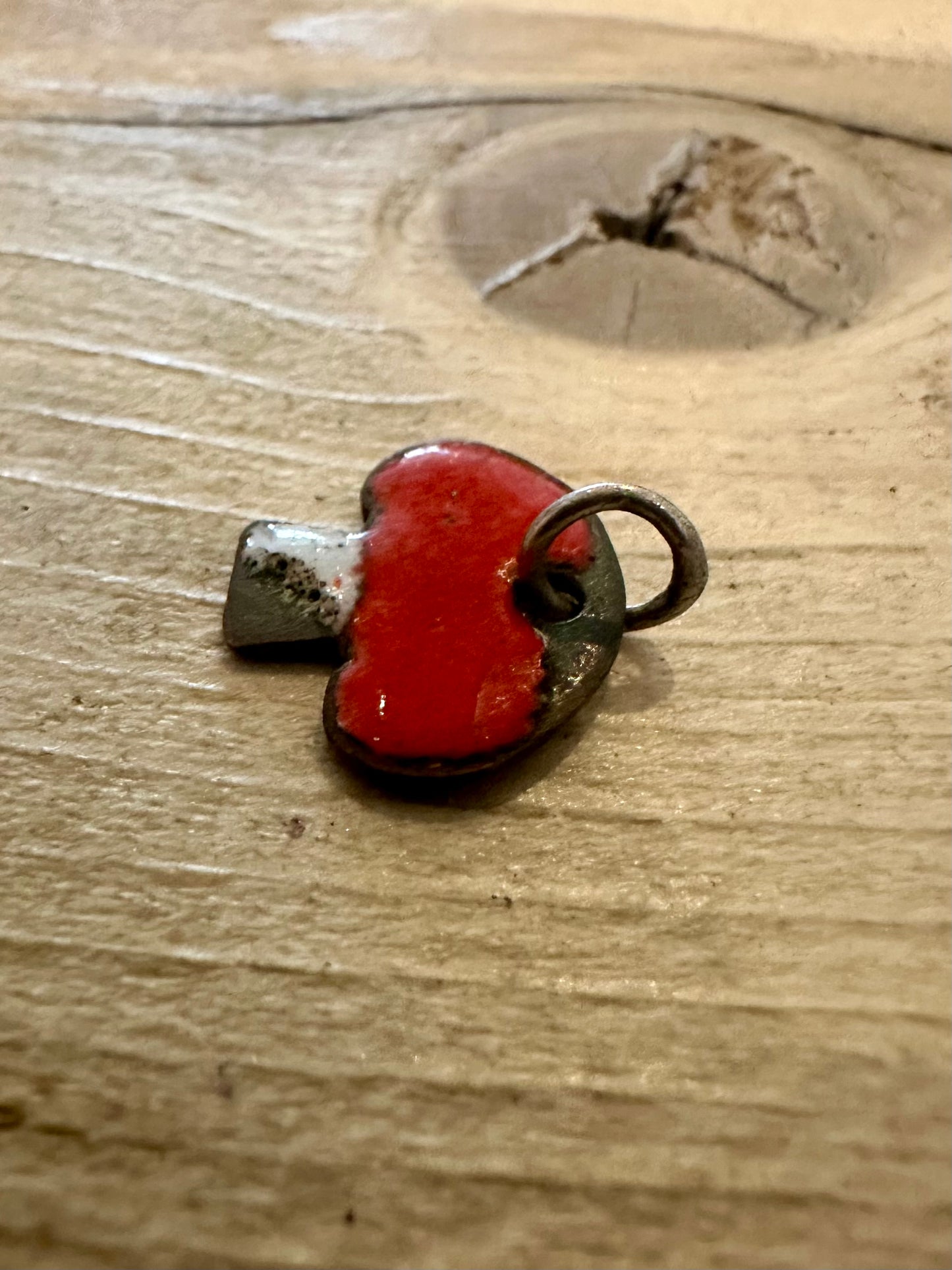 Vintage Enamel Red and White Copper Mushroom Costume Pendant