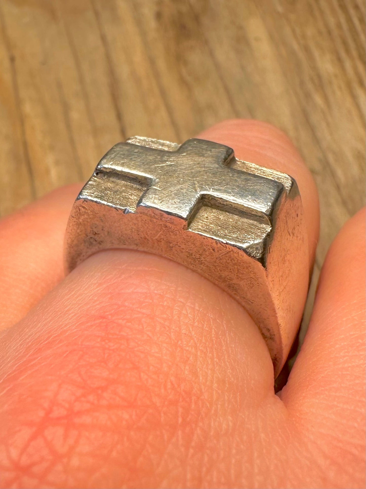 Vintage Chunky Heavy Cross 925 Sterling Silver Size W Ring