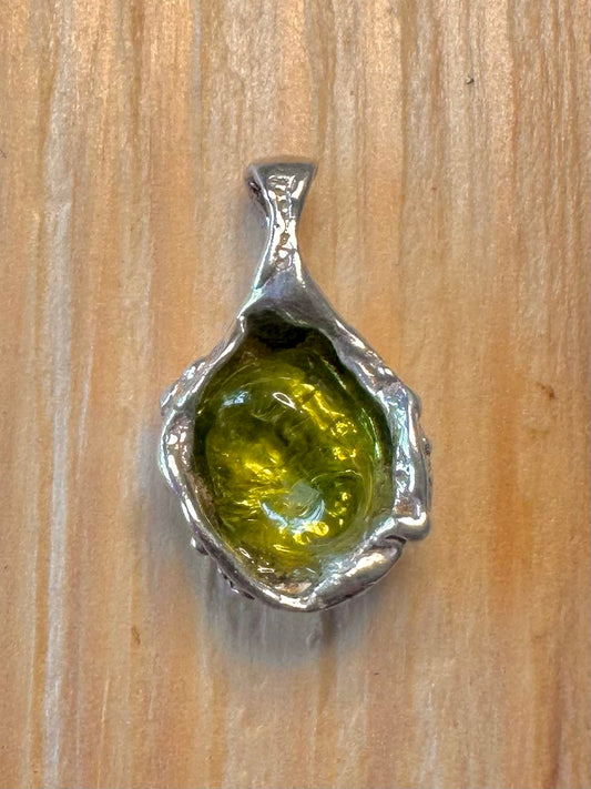 Abstract Unusual Green Stone 925 Silver Pendant