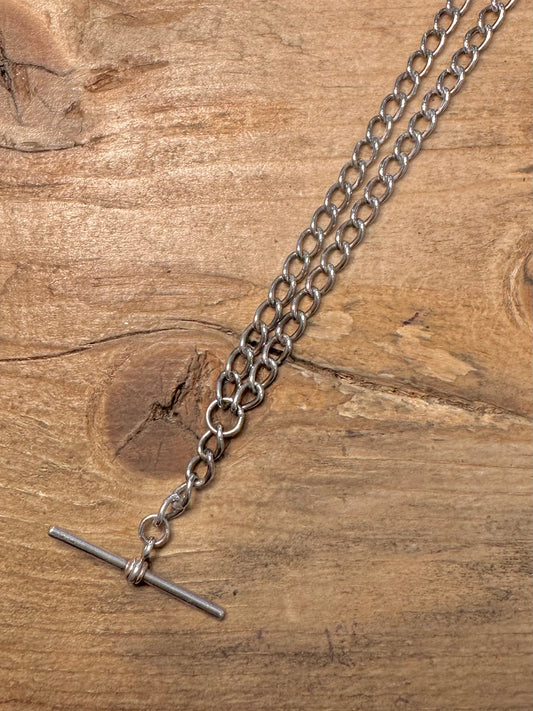 Vintage Curb Chain T Bar 925 Silver 18.5 inch Necklace