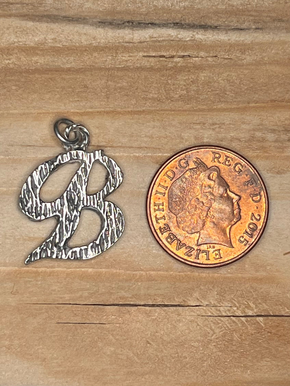 Textured Italic B 925 Sterling Silver Pendant
