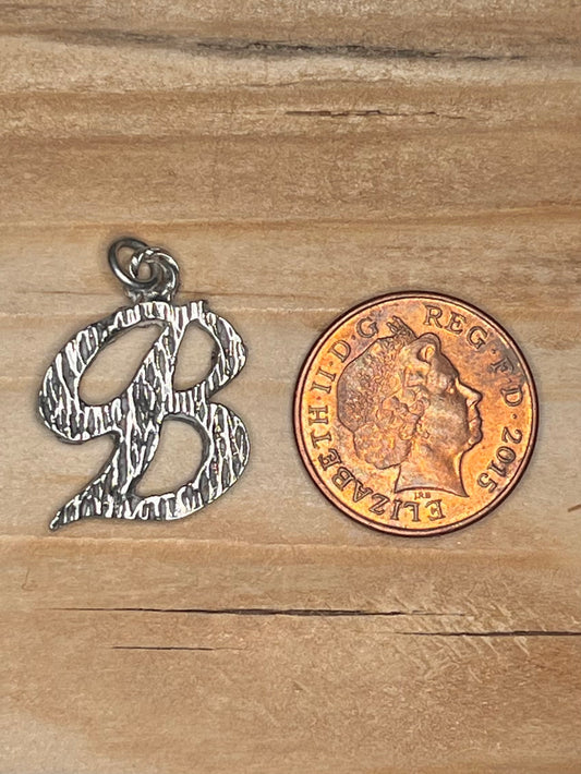Textured Italic B 925 Sterling Silver Pendant