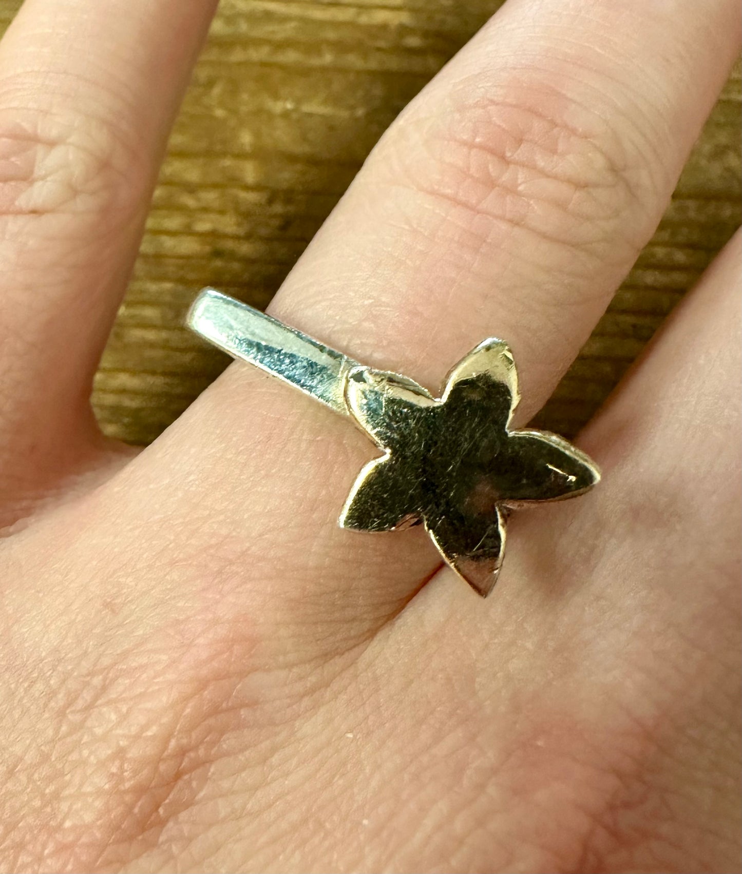 Modernist Gold Plate Star 925 Silver Size P Ring