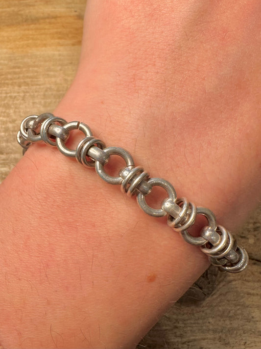 Vintage Circle Interlocking Link 925 Silver 7.6 inch Bracelet