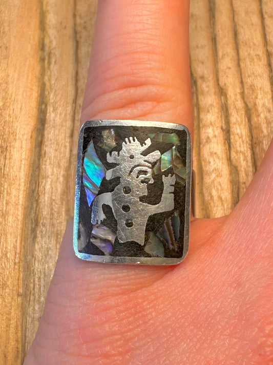 Abalone Figure Rectangular 925 Sterling Silver Size M1/2 Ring