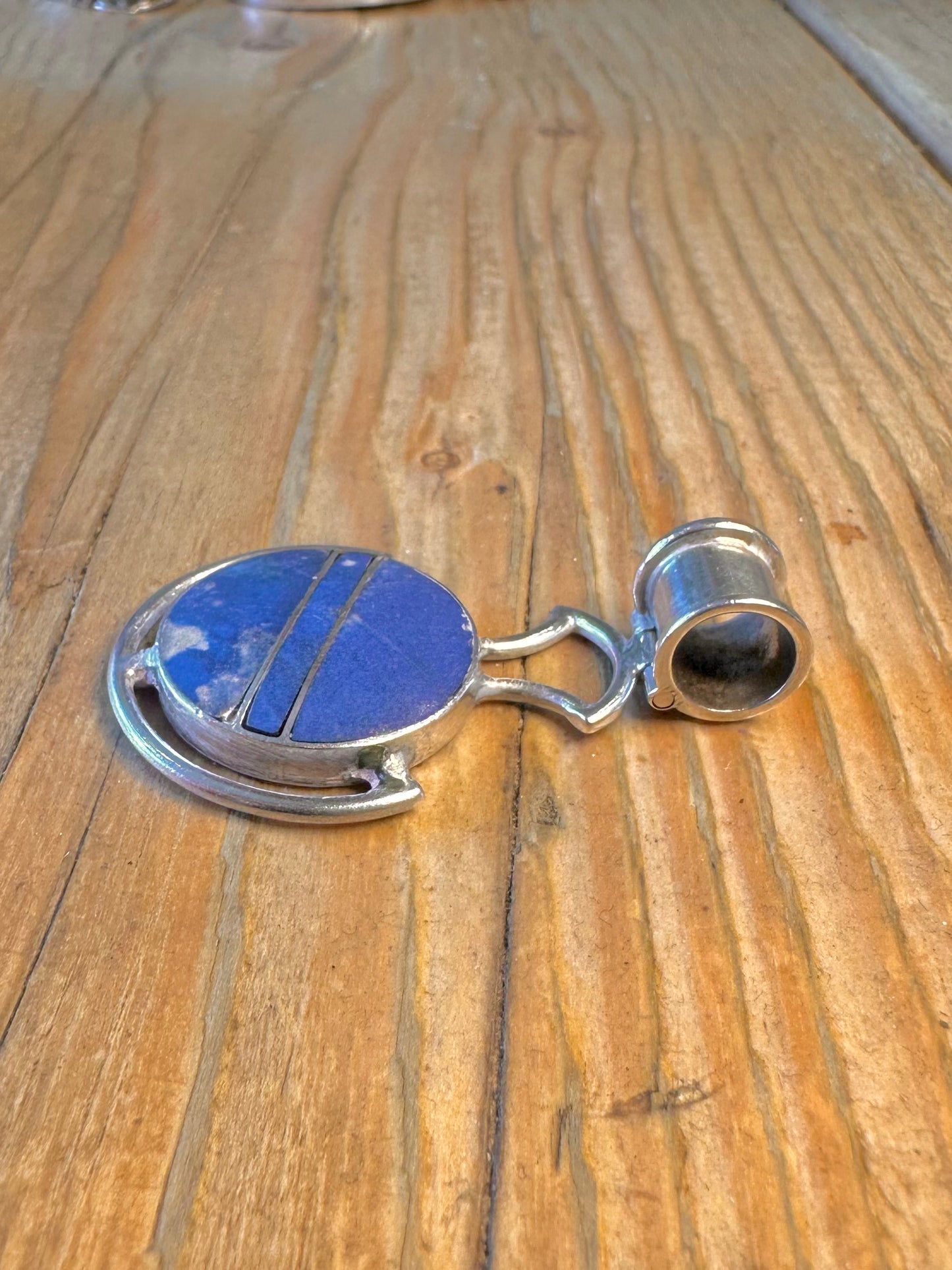 Modernist Geometric Lapis 925 Sterling Silver Pendant
