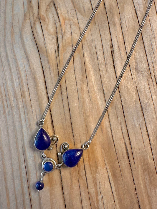 Vintage Lapis Boho 925 Silver 16 inch Necklace