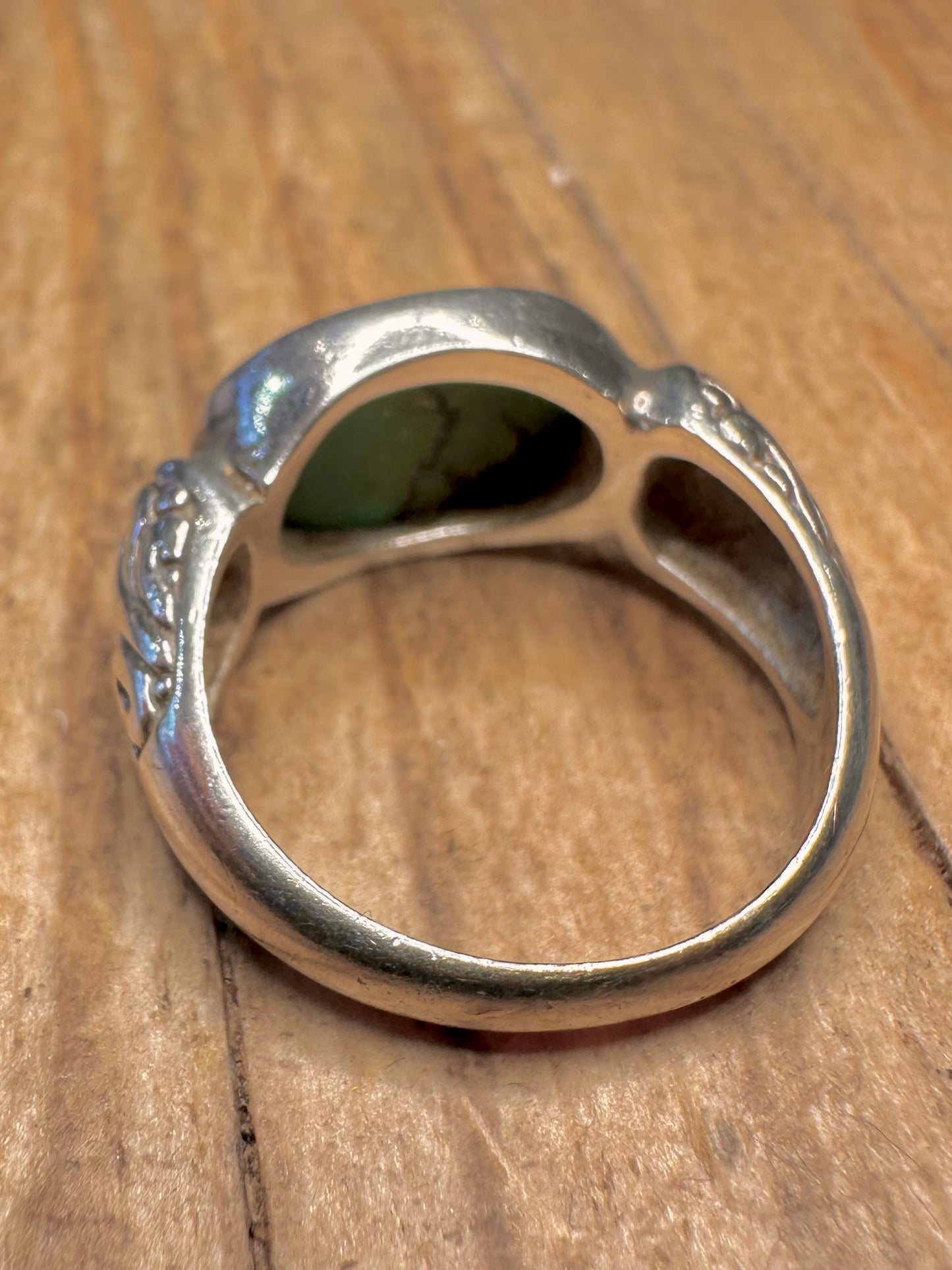 Vintage Turquoise Engraved 925 Sterling Silver Size O Ring