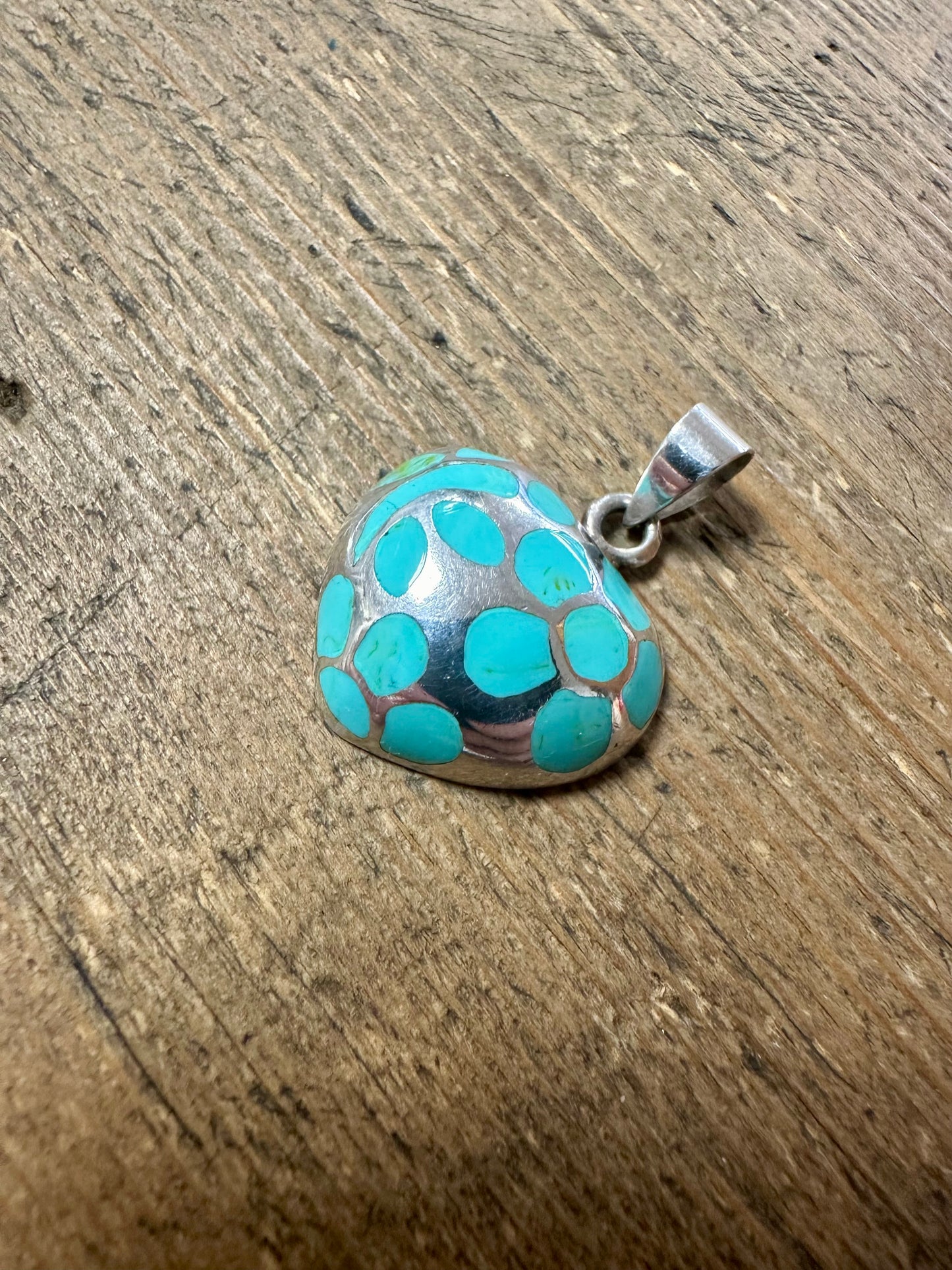 Vintage Heart Turquoise Inlay 925 Silver Pendant