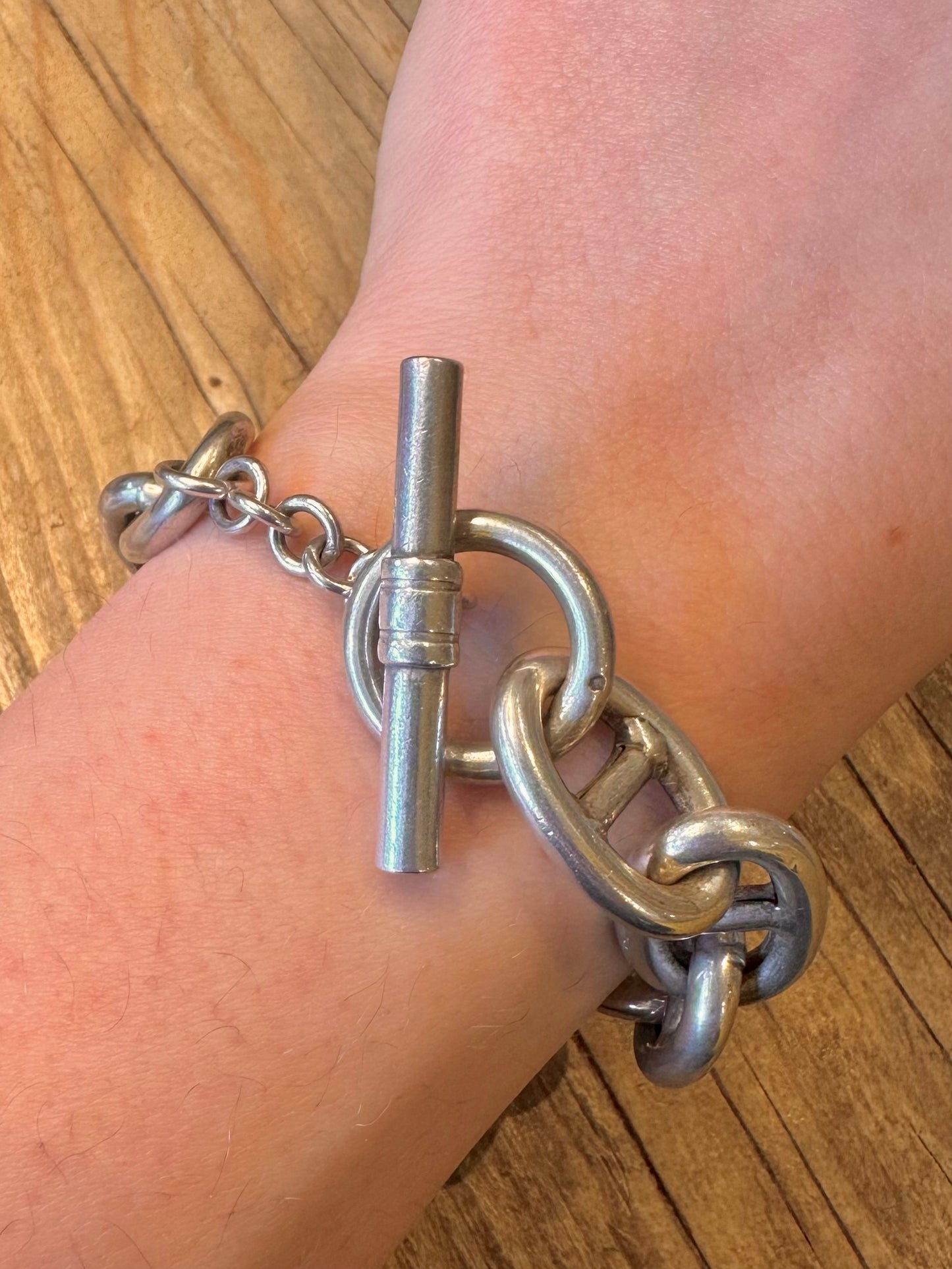 Klobiges Gliederarmband im Hermès-Stil, Knebelverschluss, 925er Sterlingsilber, 20,32 cm (8 Zoll)