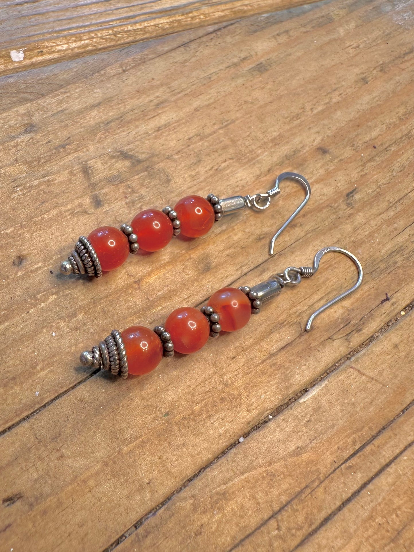 Carnelian Bead Dangle 925 Sterling Silver Earrings
