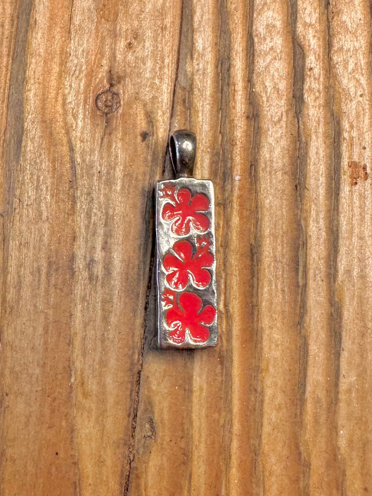 Pink Flower Enamel Bar Surf Hawaii 925 Sterling Silver Pendant