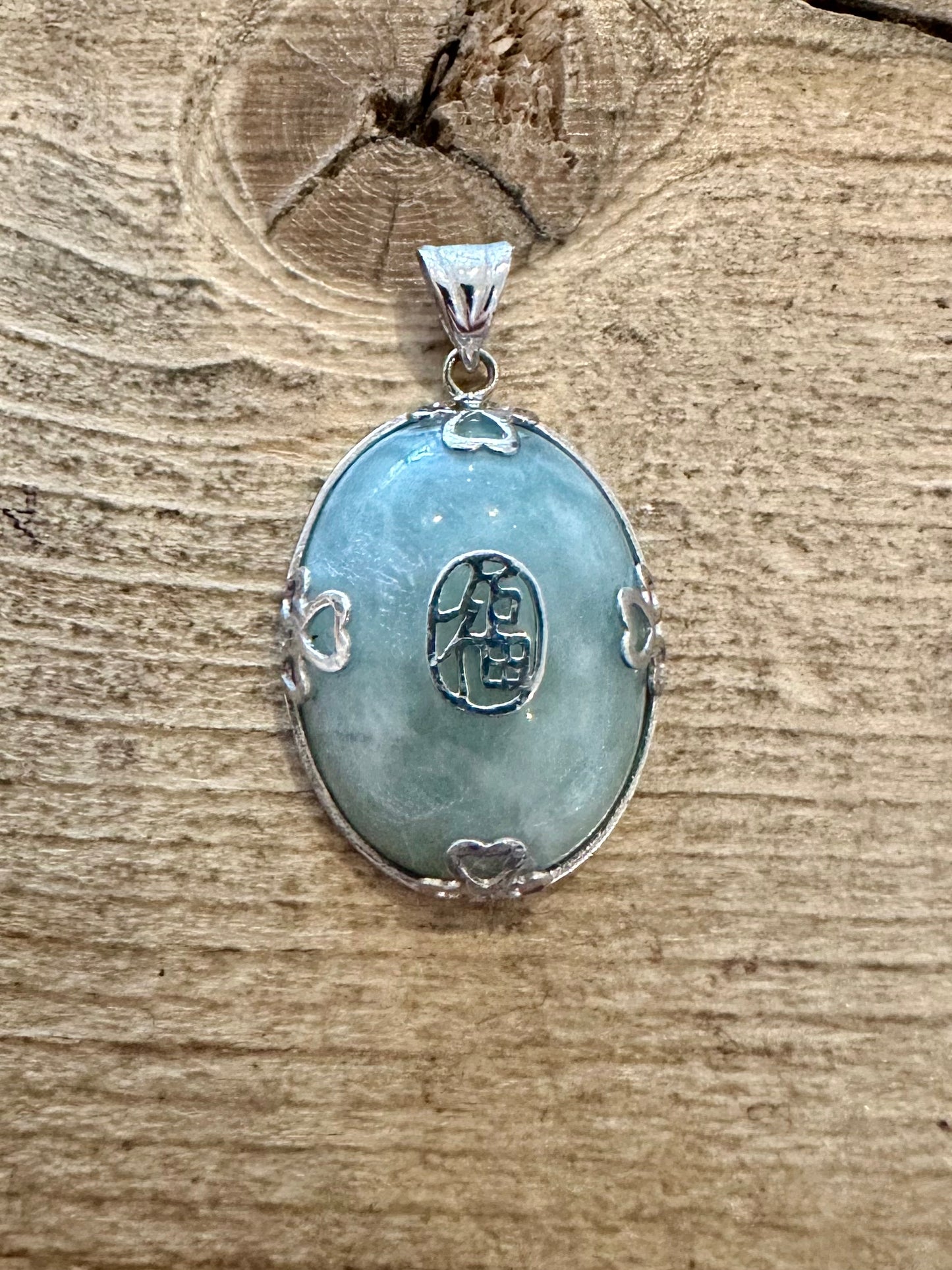 Vintage Oval Jade Chinese 925 Silver Pendant