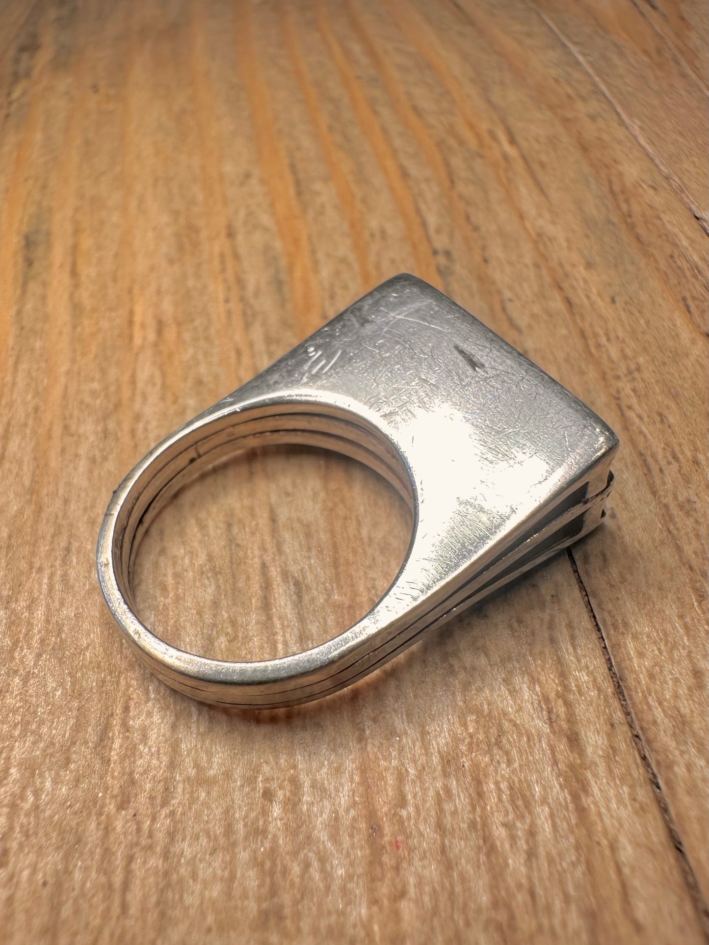 Abstract Green and Blue Enamel 925 Sterling Silver Size N Ring