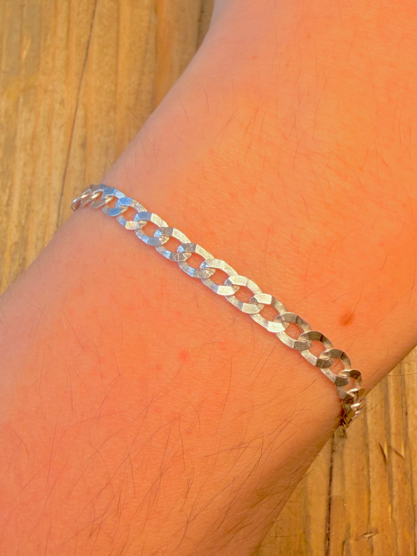 Flat Curb Chain 1990’s Italian 925 Sterling Silver 7.5 inch Bracelet