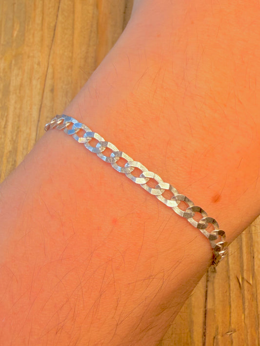Flat Curb Chain 1990’s Italian 925 Sterling Silver 7.5 inch Bracelet