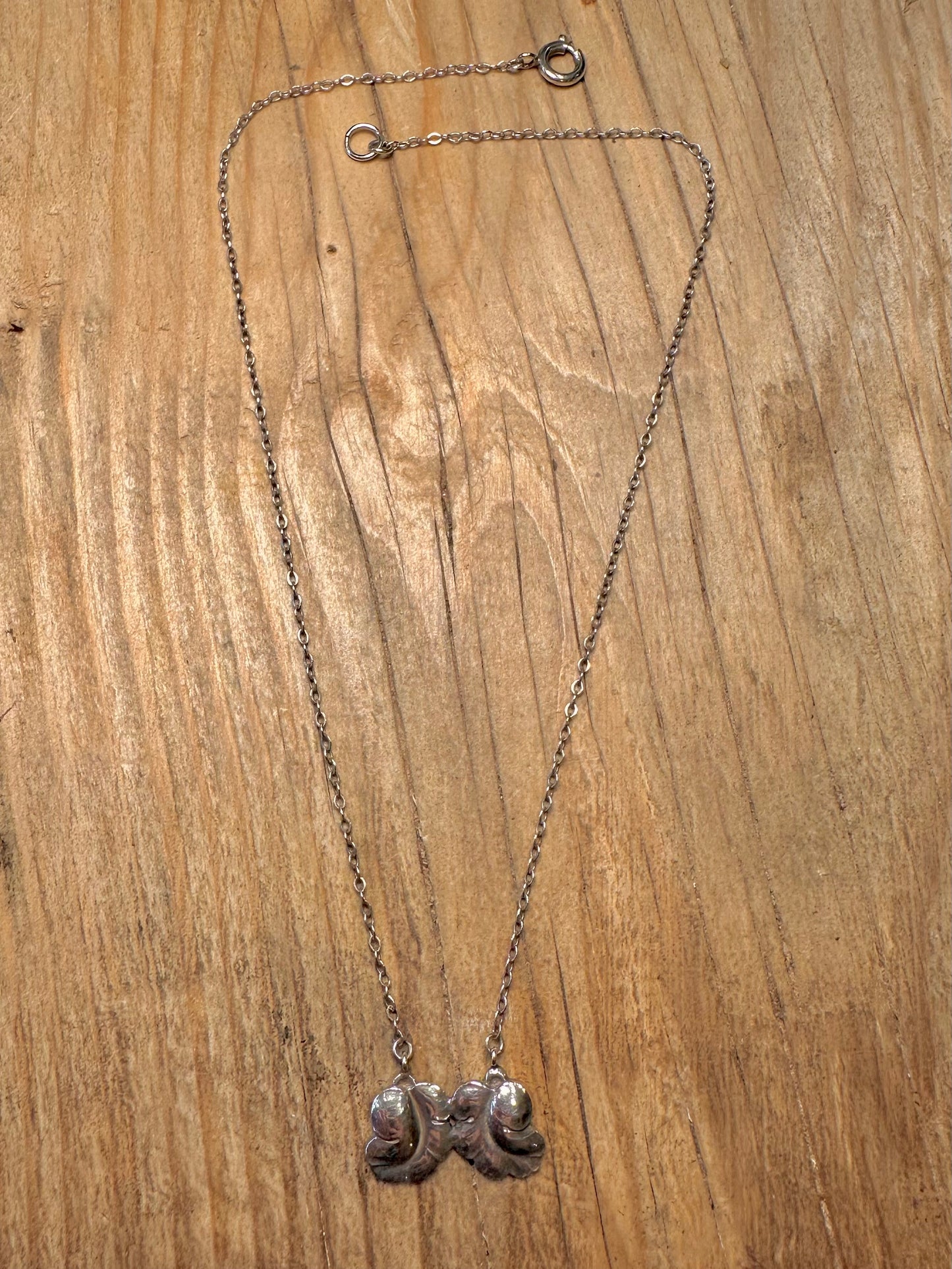 Vintage Georg Jensen Double Leaf 50B Denmark 925 Sterling Silver Necklace