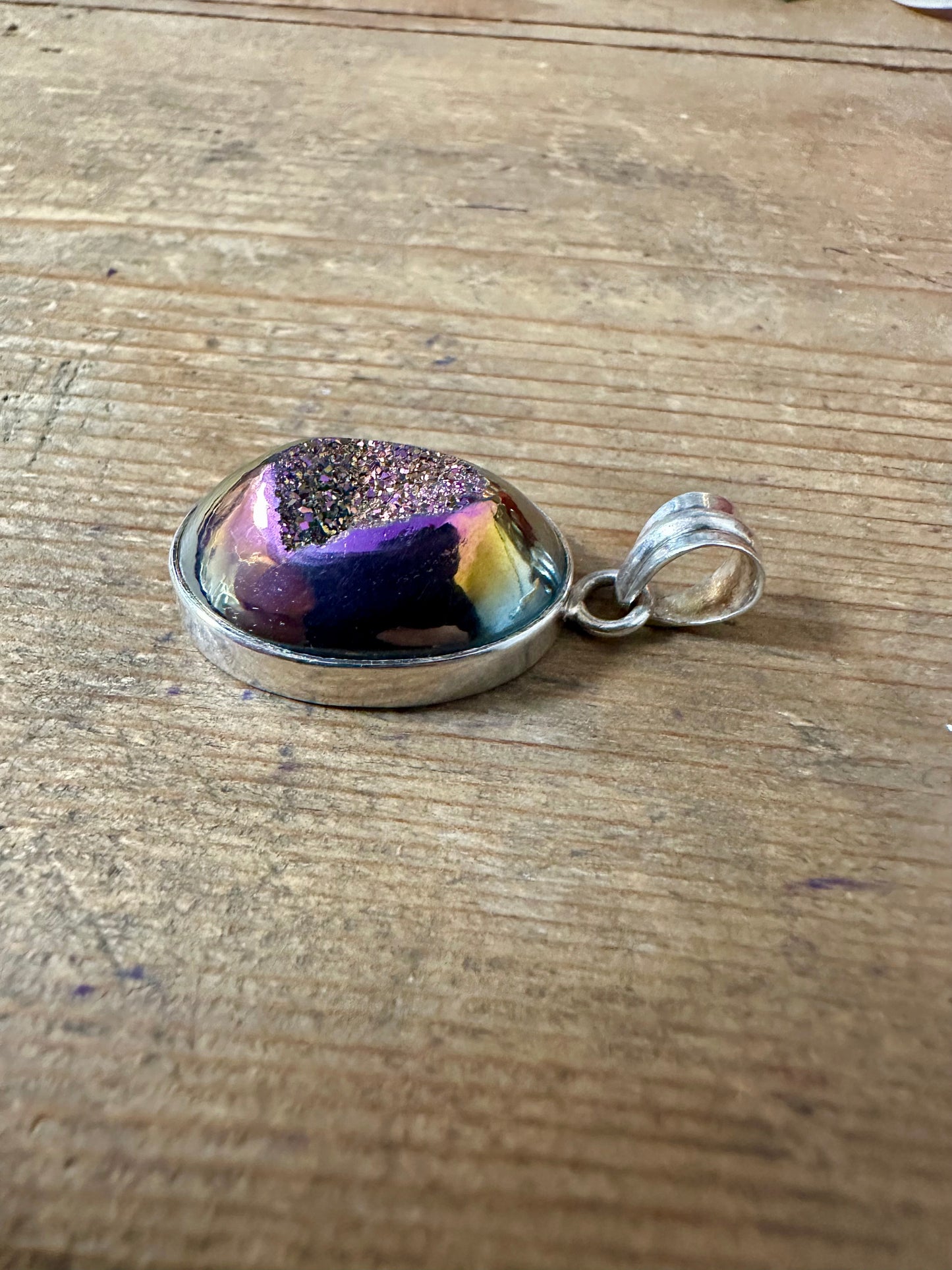 Modernist Druzy Multi Coloured 925 Silver Pendant