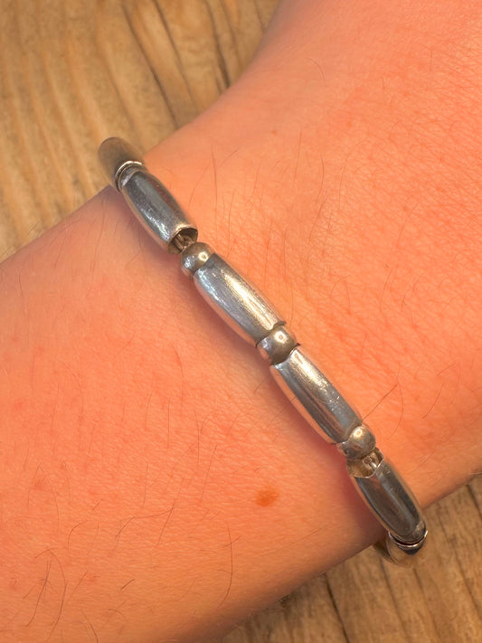 Abstract Pipe Bead Chain 925 Sterling Silver 7.8 Inch Bracelet