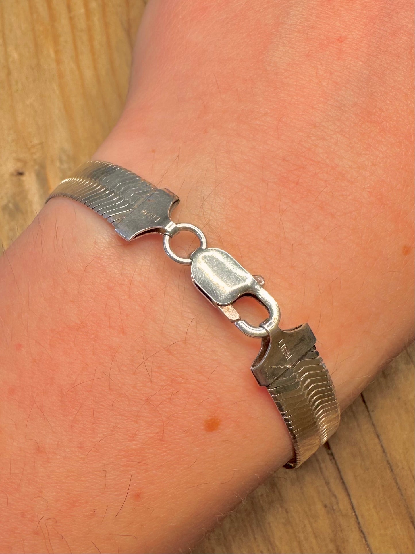 Modernist Herringbone Italy 925 Sterling Silver 8 inch Bracelet