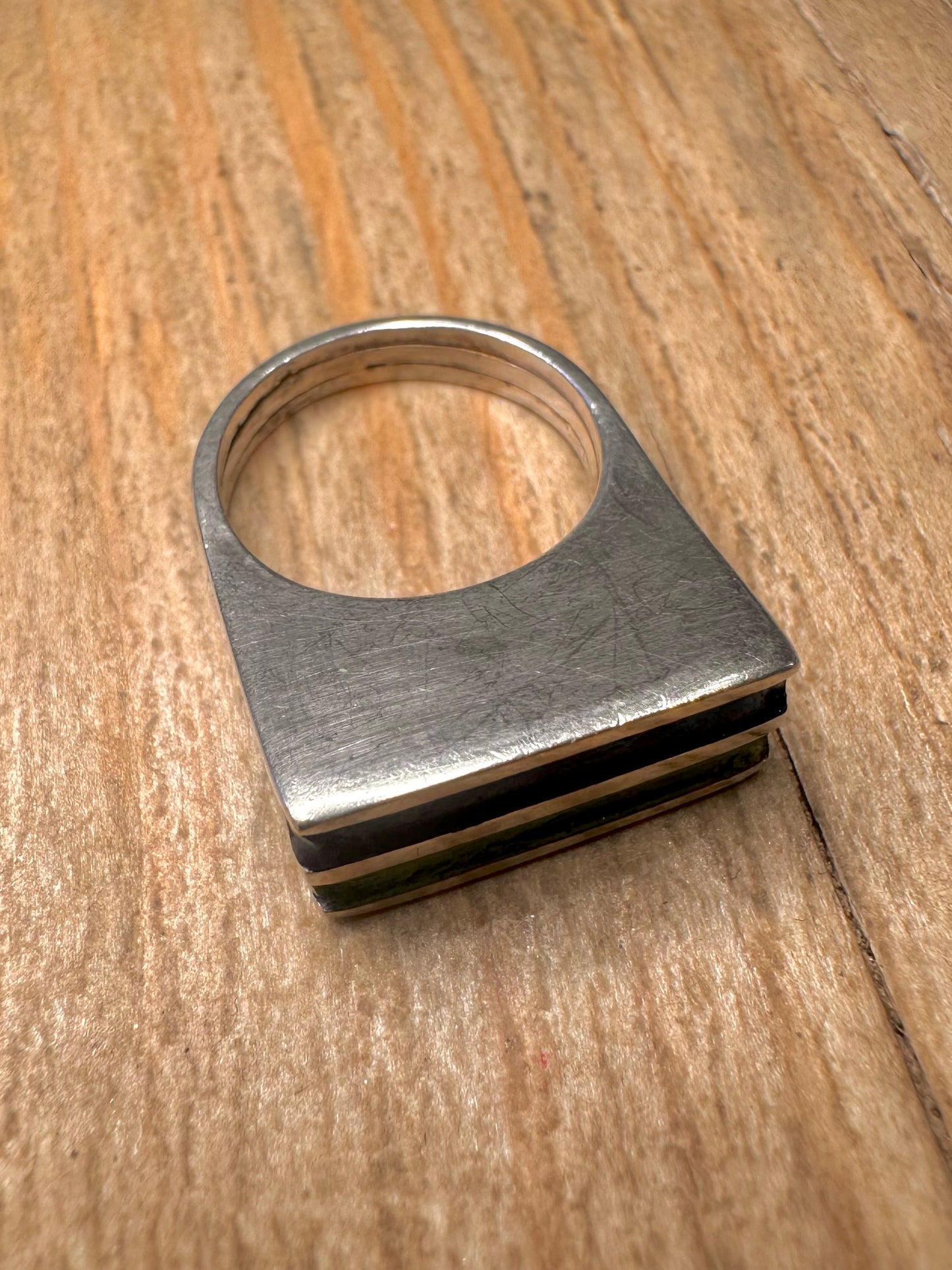 Abstract Green and Blue Enamel 925 Sterling Silver Size N Ring