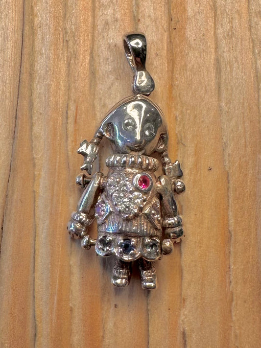 Vintage Articulated Rag Doll Multi Gemstone 925 Silver Charm Pendant