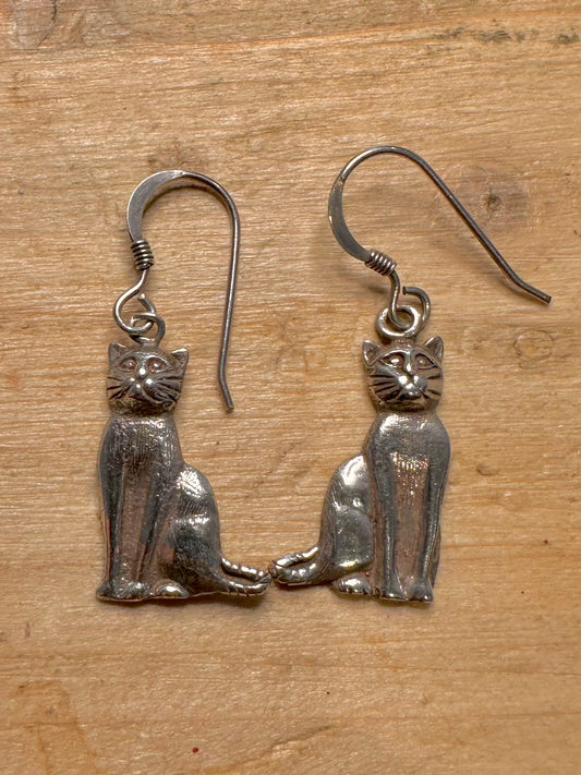 Vintage Cat 925 Silver Earrings