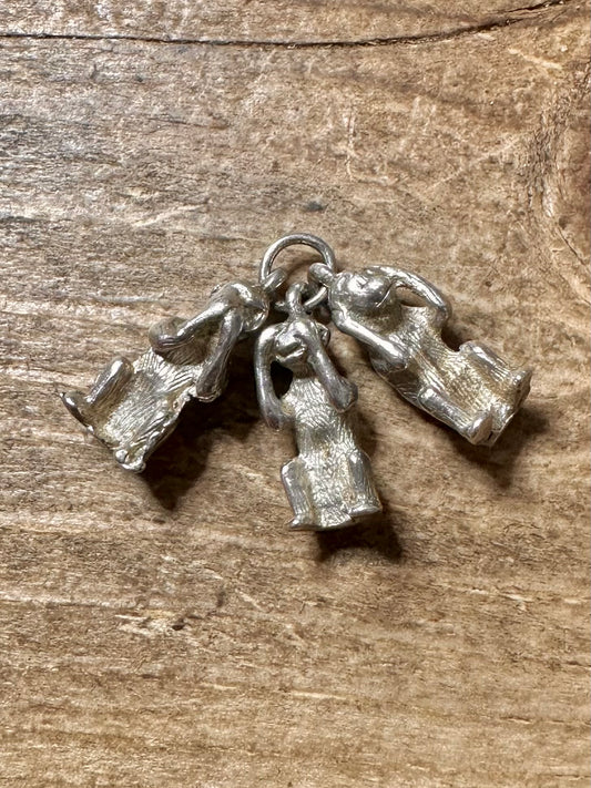 Vintage Three Wise Monkeys 925 Silver Charm Pendant
