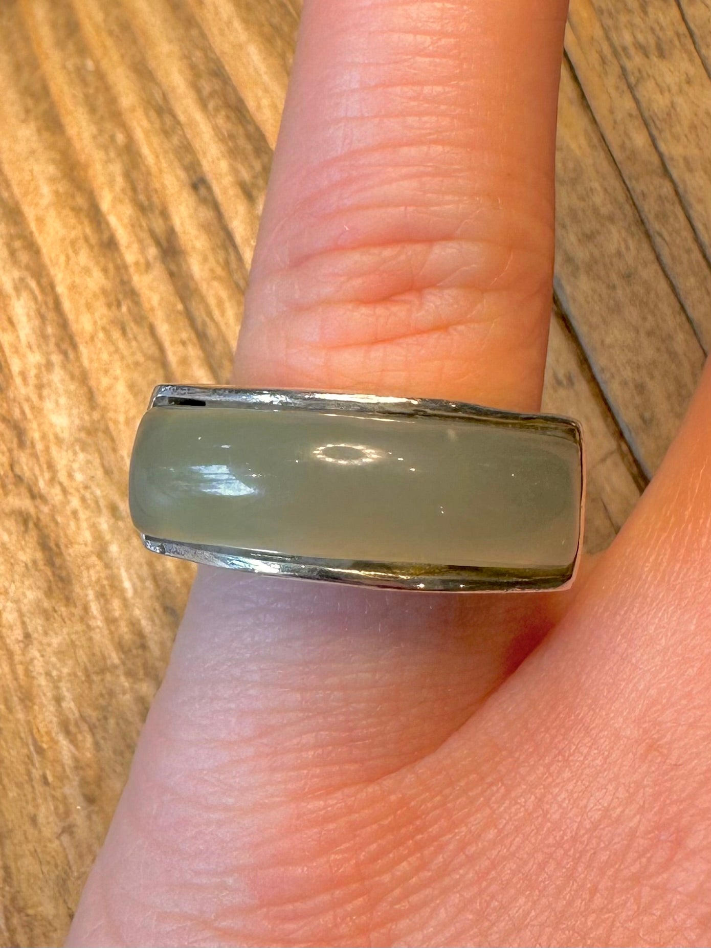 Jade Green Bar 925 Sterling Silver Size N Ring