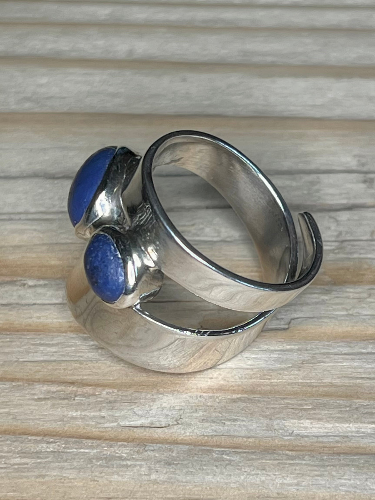 Abstract Double Lapis Lazuli 925 Sterling Silver Size N Ring