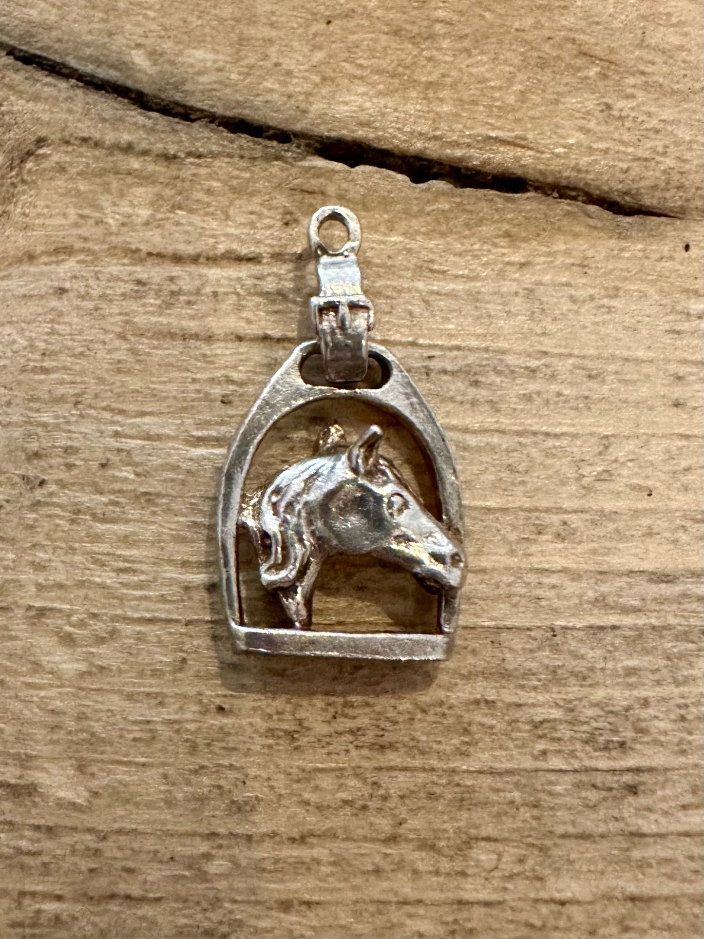 Vintage Horse Head Stirrup 925 Silver Pendant