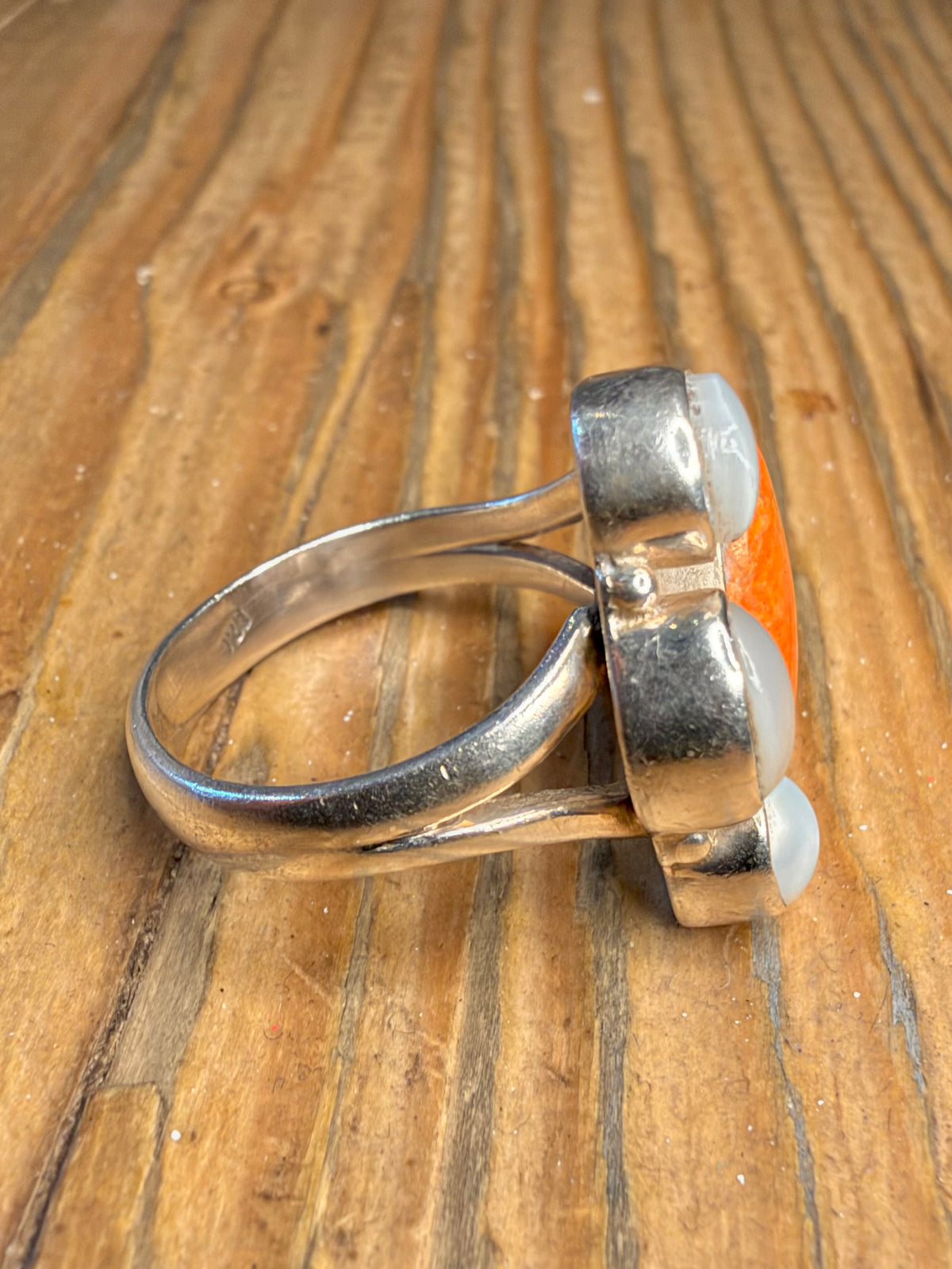 Pearl and Orange Stone 925 Sterling Silver Size S Ring